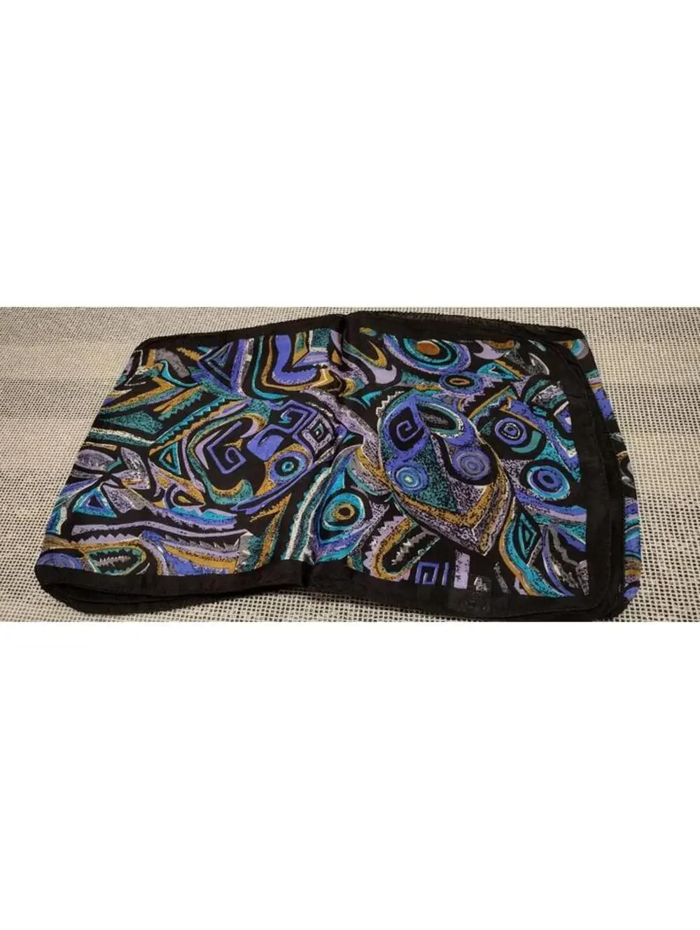 Picasso Inspired Art Tribal Scarf PURE SILK INDIA VINTAGE 80s Purple Black Swirl